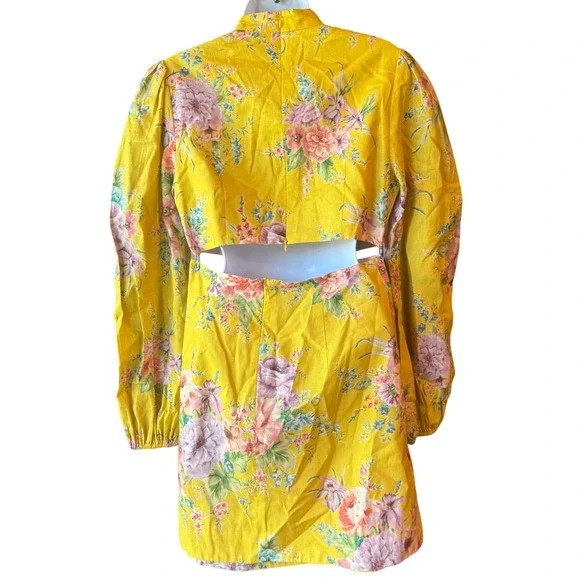 zinnia bow cut out short dress Zimmermann Zinnia Bow Cut Out Floral Mini Dress‎ Yellow Pink Long Sleeve US  8 is available for purchase on au PAY Market - Imported Goods Online Store  Co.Ltd